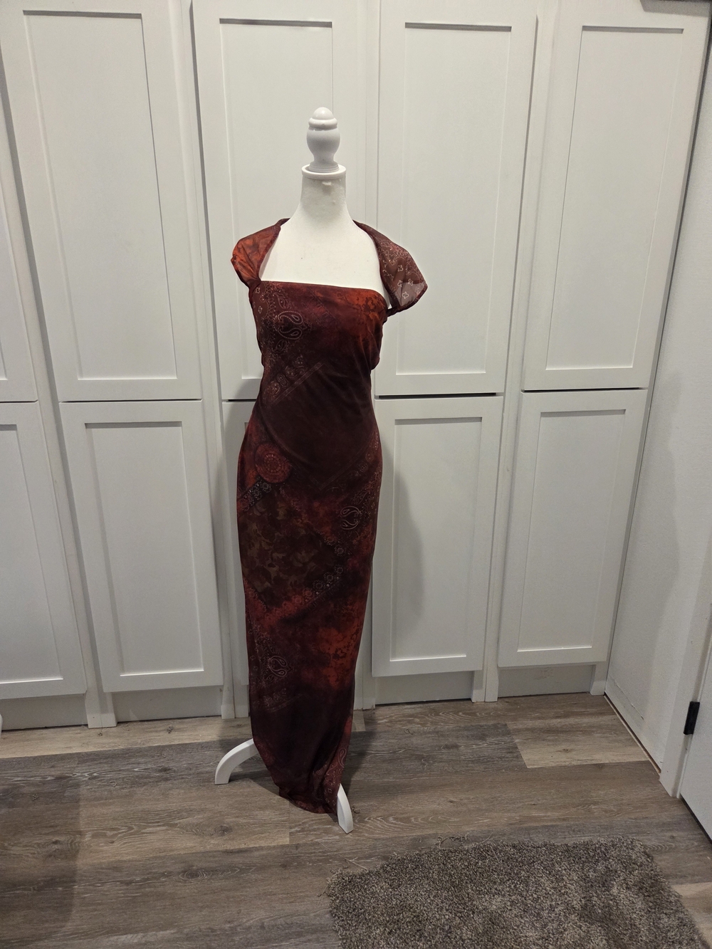 Cider Rust Red Printed Maxi Dress with Square Neck